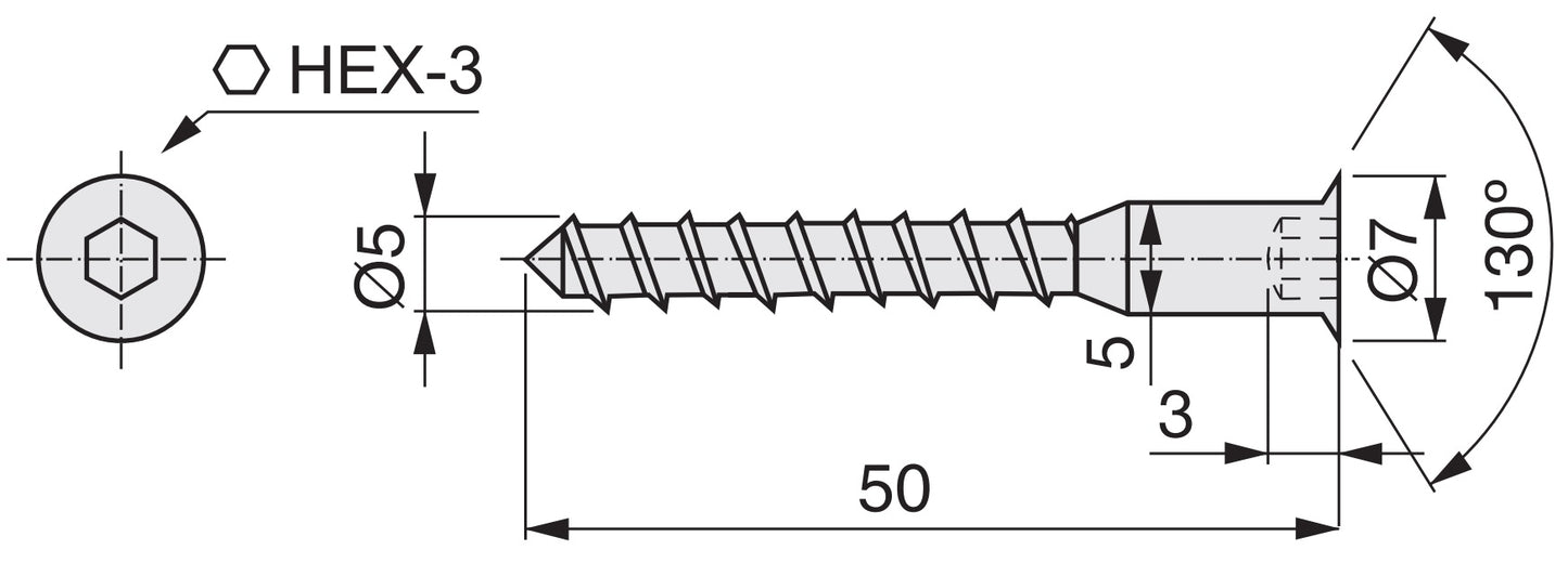 20 pièces Confirmat, connecteur monobloc à tête fraisée pour perçage ⌀3,5 mm, six pans creux SW3 mm, en acier robuste, surface galvanisée, 50 mm (2″), 7011905. Vis pour meubles, pour armoires, meubles, étagères, caissons et bien plus encore, par EMUCA.