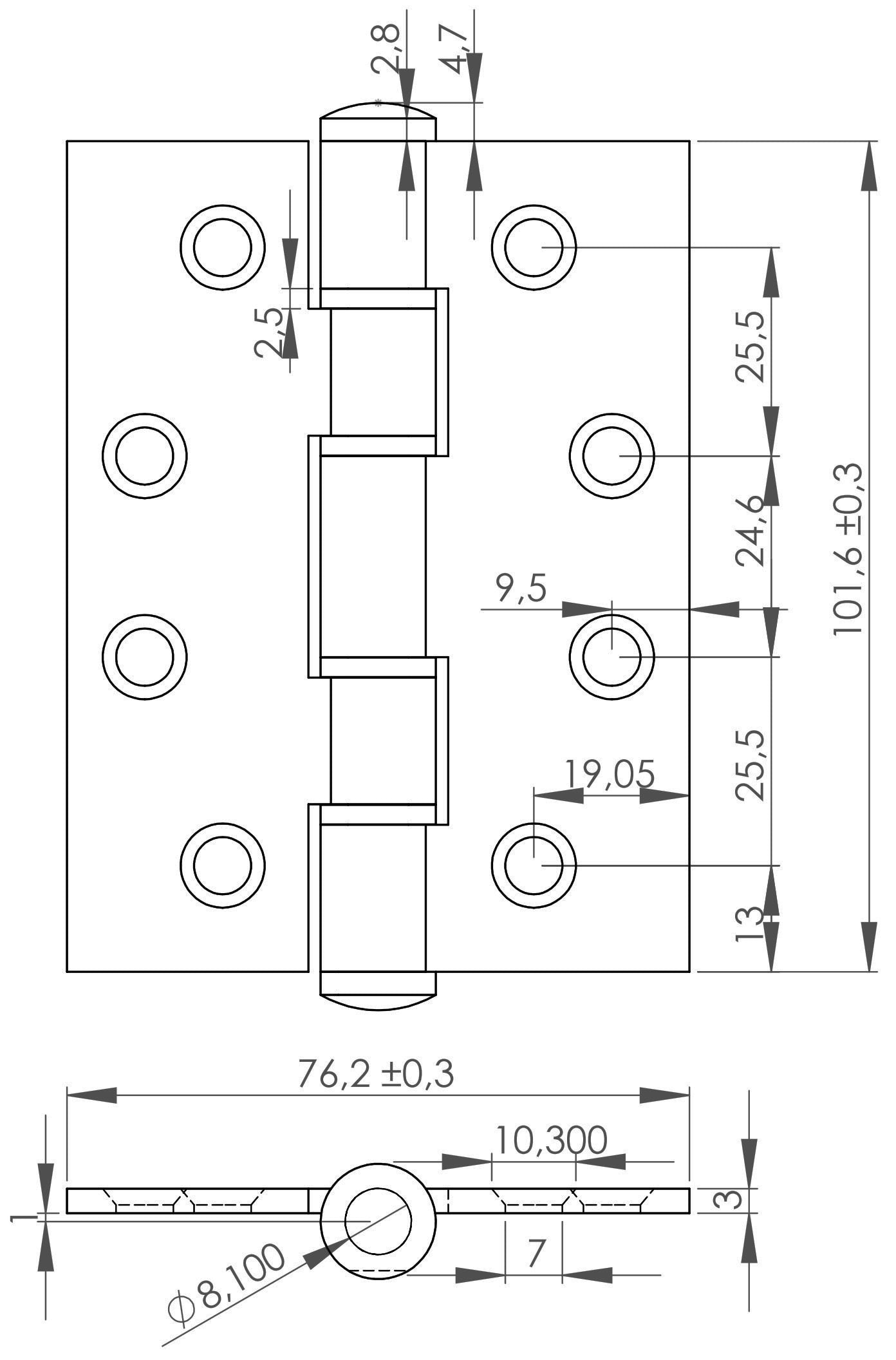 2 charnières de porte en acier inoxydable UMAXO® de haute qualité 102 mm, forme carrée, vis comprises. Charnière de porte pour portes lourdes. Charnière en acier inoxydable SUS304 (V2A), épaisseur du matériau 3 mm