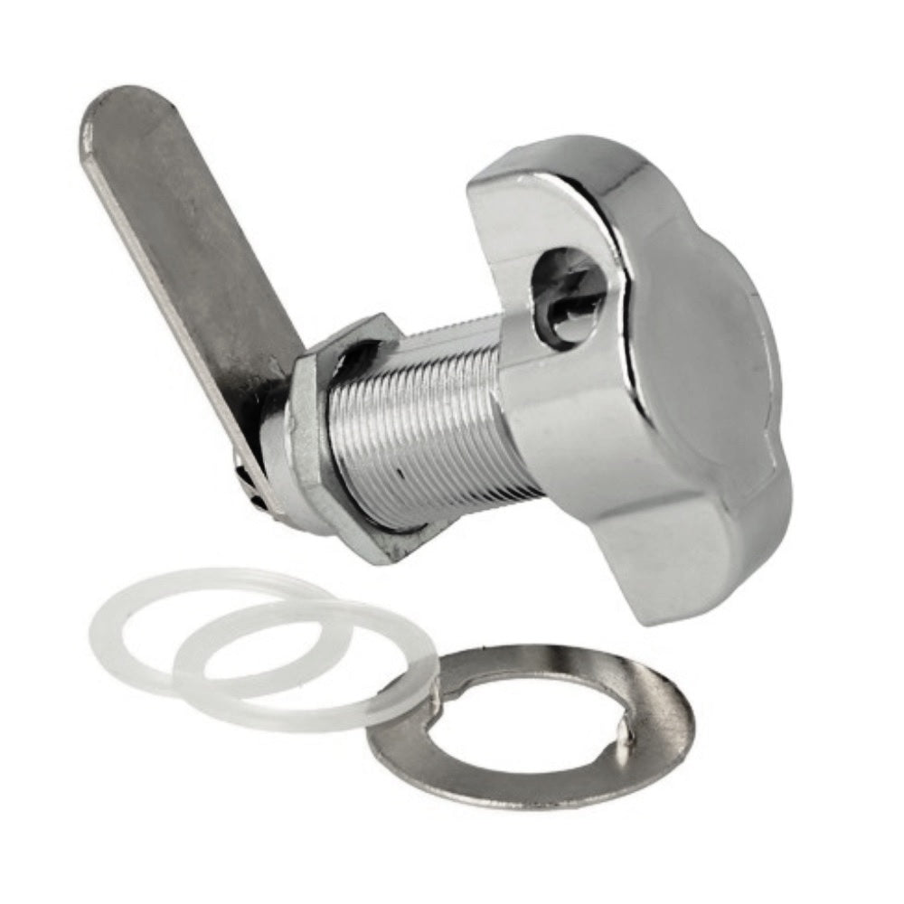 Serrure à pêne tournant pour cadenas avec fonction poignée, 32 mm (1,3″), version : droite, 14.04.589-0. Serrure à pêne tournant pour cadenas avec fonction poignée pour casiers, armoires en tôle, armoires à casiers et bien plus encore, de SISO Danemark