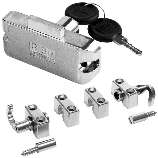 Serrure à crémone en applique, s'entrouvrant, verrouillage à droite, 16,5 mm (0,7″). Serrure à crémone nickelée en zamac pour meubles, armoires, penderies, armoires de bureau, kit pour une porte d'armoire, par SISO Danemark