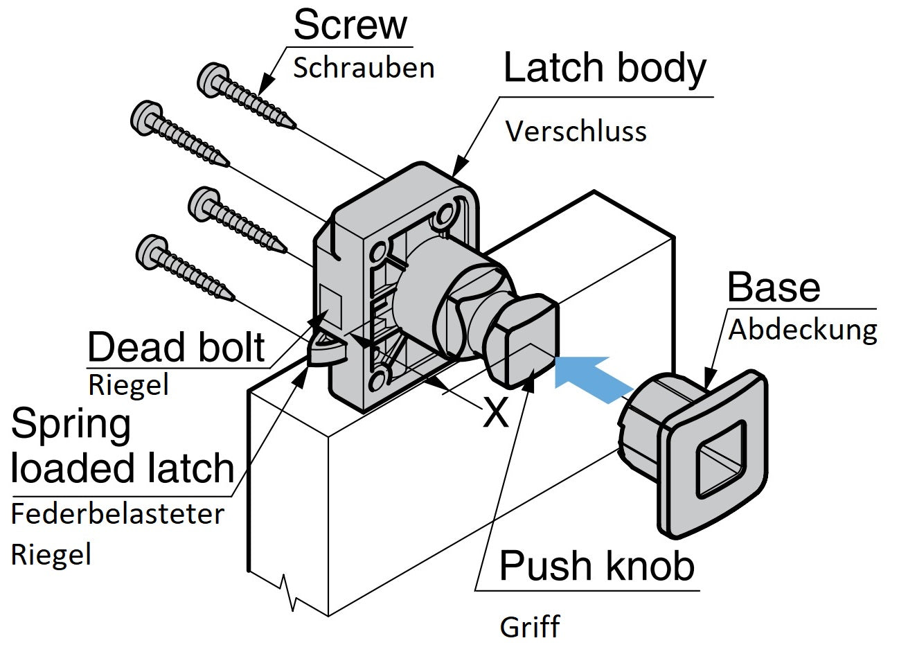 Hochwertiger Druckknopf-Verschluss mit Grifffunktion, aus Messing, Oberfläche: verchromt, Ausführung: quadratisch, TLP-S-BB-CR und TLP-LBM(W). Massiver Druckknopf für Yacht und viel mehr, von Sugatsune / LAMP® (Japan)