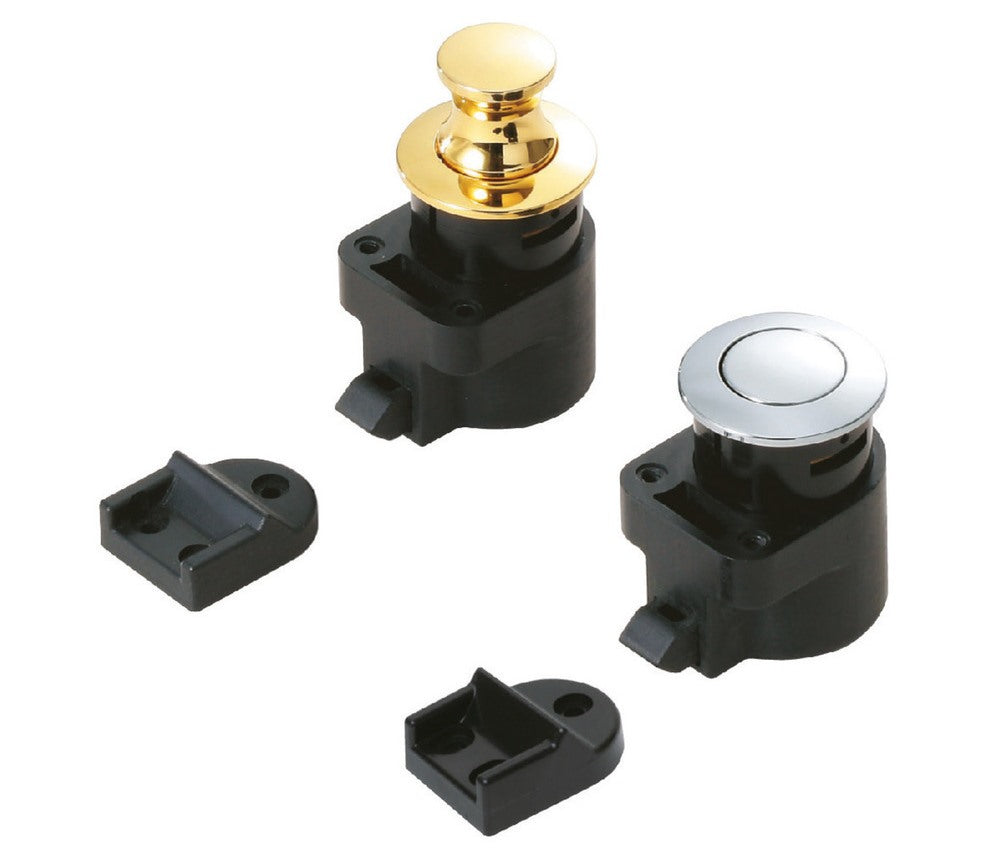 Bouton-pression de haute qualité avec fonction poignée, en alliage de zinc (ZDC), surface : chromée, design : rond, DPL-RO-CR. Bouton poussoir solide pour camping-cars, caravanes et bien plus encore, de Sugatsune / LAMP® (Japon)