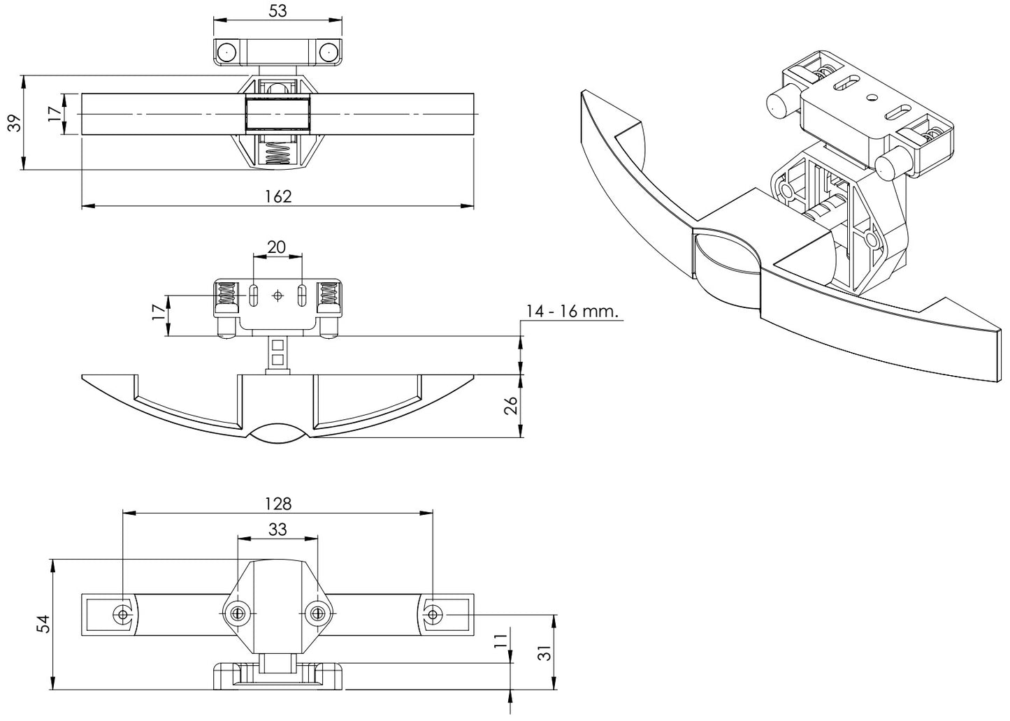 Hochwertiger Druckknopfgriff, aus Zamak, Oberfläche: Edelstahl Look, 14.03.072-0 für Yacht, Wohnwagen, Privatjet