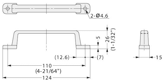 Stainless steel handle V2A (SUS304), 124 mm (4.9") FT-110S. High-quality solid stainless steel handle made of V2A (SUS304), satin finish, for stainless steel kitchens, bathroom furniture, humid environments, and ships from Sugatsune / LAMP® (Japan).