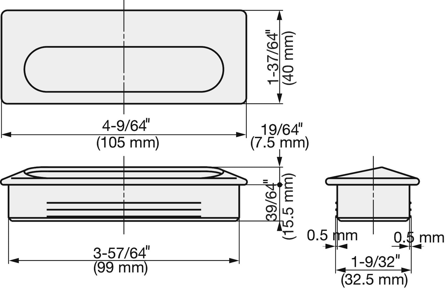 Insertable stainless steel SUS304 recessed pull, black, 105 mm (4.2") UT-105. Insertable stainless steel recessed pull made of V2A stainless steel, satin finish, for drawers, cabinets, humid environments, ships, and boats from Sugatsune / LAMP® (Japan)