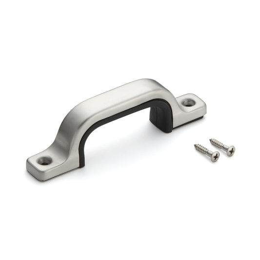 V2A (SUS304) stainless steel rubber grip, 120 mm (4.8") US-120S. High-quality V2A (SUS304) stainless steel rubber grip, satin finish, for ships, boats, and humid environments from Sugatsune / LAMP® (Japan)