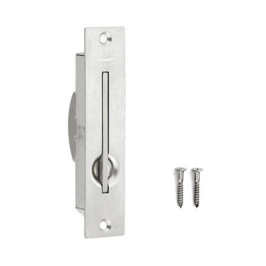 Stainless steel folding handle SUS304, 115 mm (4.6") ST-115. Stainless steel folding handle made of V2A stainless steel, satin finish, for ceiling doors, inspection hatches, damp environments, ships, and caravans from Sugatsune / LAMP® (Japan)