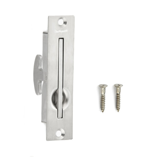 SUS304 stainless steel folding handle, 90 mm (3.6") ST-90. Stainless steel folding handle made of V2A stainless steel, satin finish, for ceiling doors, inspection hatches, damp environments, boats, and caravans from Sugatsune / LAMP® (Japan)