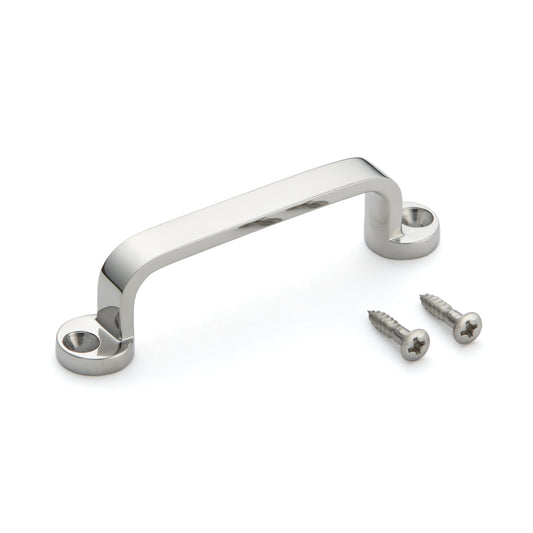 Stainless steel door handle V2A (SUS304), 80 mm (3.2") FT-80. High-quality solid stainless steel door handle made of V2A (SUS304) stainless steel, with a glossy finish, for ships, boats, yachts, and stainless steel kitchens from Sugatsune / LAMP® (Japan)