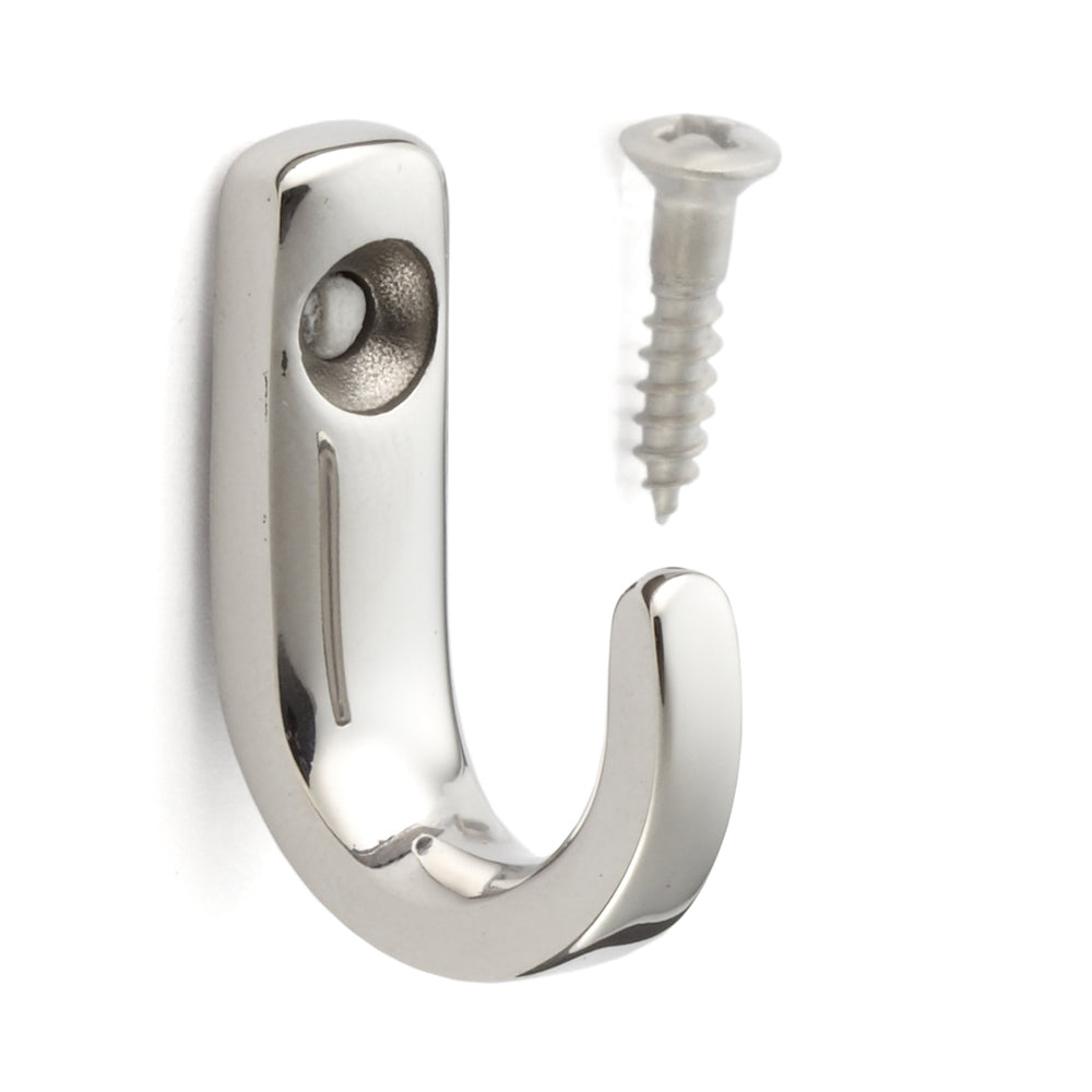 High-quality stainless steel hook, made of solid stainless steel, load capacity: 16 kg, 29 mm (1.2"), TA3S. Stainless steel wall hook for coat racks, bathrooms, outdoor areas, swimming pools, and much more, from Sugatsune / LAMP® (Japan)