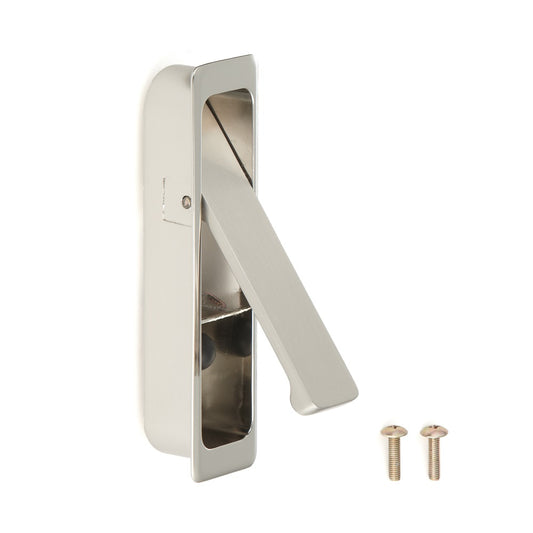Zinc alloy recessed pull handle, finish: nickel-plated, satin matte, 100 mm (4") FH-100AK-00. Recessed pull handle FH-100AK-00 for office furniture, home furniture, and kitchen cabinets, by Sugatsune / LAMP® (Japan)