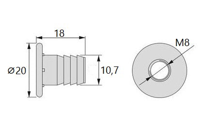 20 Stück hochwertige Einpressmutter mit Innengewinde M8, aus Stahl, Oberfläche: verzinkt, 20 mm (25/32″), 8029105 für Möbelverbindungen