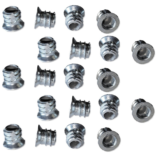 20 pieces of high-quality screw-in socket with M6 internal thread, countersunk head with hexagon socket and cover edge, made of solid die-cast zinc, 13 mm (0.6″), 8008001. Screw-in nut for furniture, wood panels, chipboard, tables and much more, by EMUCA