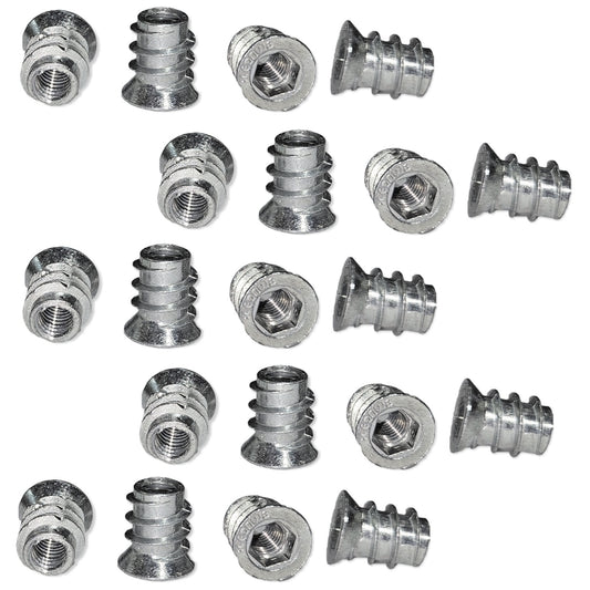 20 pieces of high-quality screw-in sockets with M6 internal thread, countersunk head with hexagon socket and cover edge, surface: galvanized, 13 mm (0.6″), 8008005. Screw-in nuts for furniture, wood panels, chipboard, tables and much more, by EMUCA