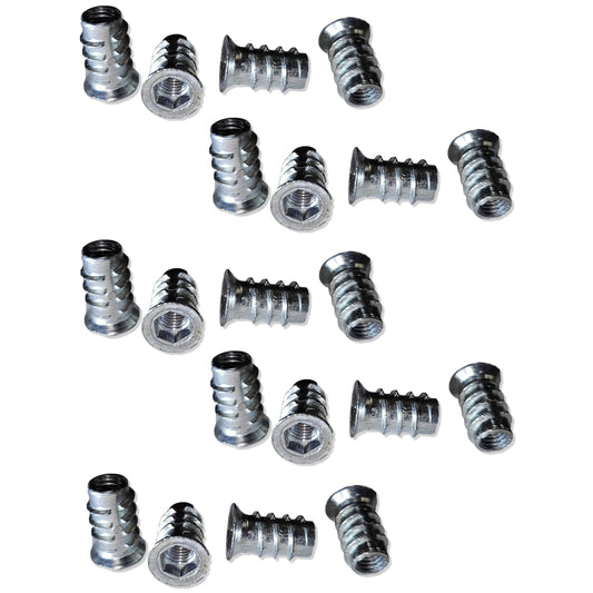 20 pieces of high-quality screw-in socket with M6 internal thread, countersunk head with hexagon socket and cover edge, surface: galvanized, 17 mm (0.7″), 8007705. Screw-in nut for furniture, wood panels, chipboard, tables and much more, by EMUCA