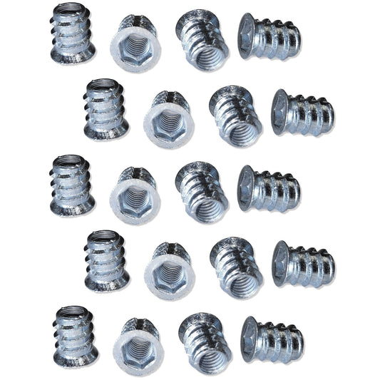 20 pieces of high-quality screw-in sockets with M8 internal thread, countersunk head with hexagon socket and cover edge, surface: galvanized, 15 mm (0.6″), 8007605. Screw-in nuts for furniture, wood panels, chipboard, tables and much more, by EMUCA