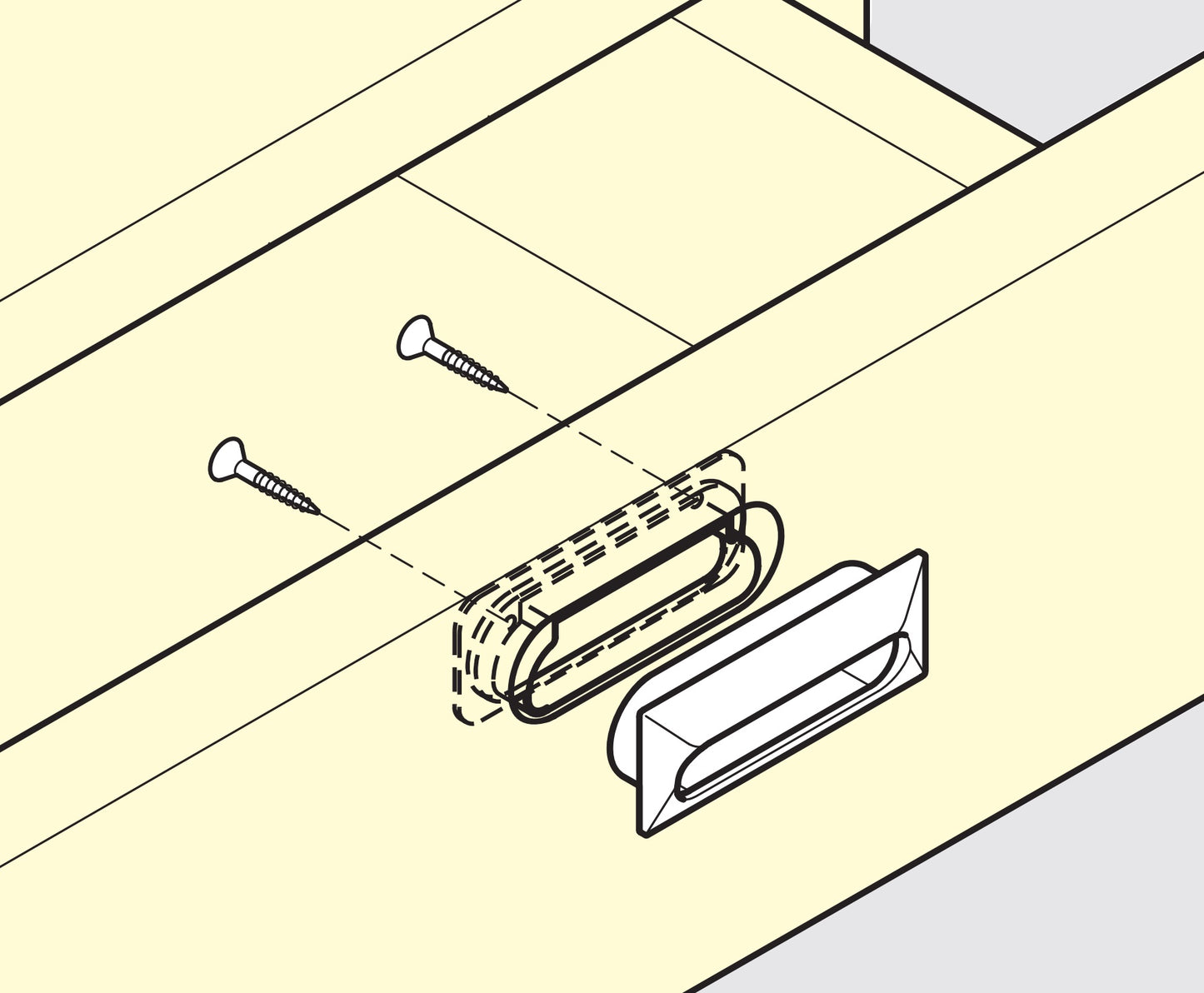 Unique V2A (SUS304) vented pull, ivory, 105 mm (4.2") UTA-105IV. Vented pull made of stainless steel V2A (SUS304), satin finish, for drawers, cabinets, humid environments, ships from Sugatsune / LAMP® (Japan)