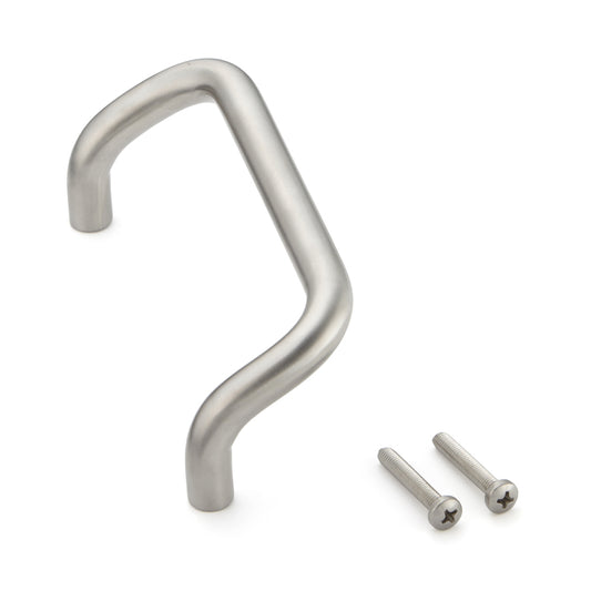 Ergonomic stainless steel door handle V2A (SUS304), 140 mm (5.6") LF-12-128. High-quality stainless steel door handle made of V2A (SUS304), satin finish, for humid environments, ships, and mechanical engineering from Sugatsune / LAMP® (Japan).