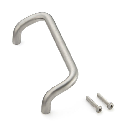 Ergonomic stainless steel door handle V2A (SUS304), 172 mm (6.8") LF-12-160. High-quality stainless steel door handle made of V2A (SUS304), satin finish, for humid environments, ships, and mechanical engineering from Sugatsune / LAMP® (Japan).