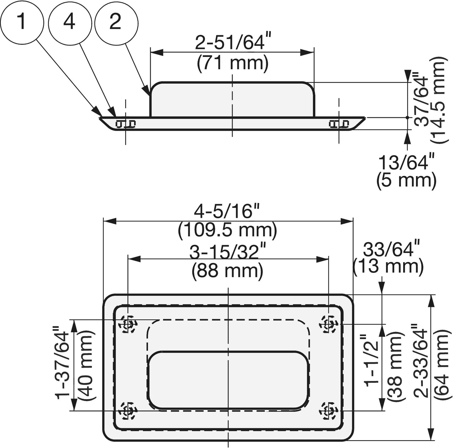 Exclusive SUS304 stainless steel flush pull, 109.5 mm (4.4") HH-FC-2. Stainless steel flush pull made of V2A stainless steel, satin finish, for drawers, cabinets, humid environments, ships, machinery, and appliances from Sugatsune / LAMP® (Japan).