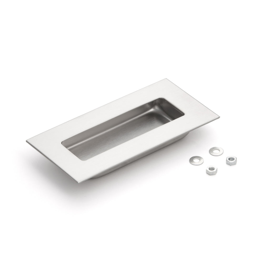 Exclusive SUS304 stainless steel flush pull, 120 mm (4.8") HH-AS2. Stainless steel flush pull made of V2A stainless steel, satin finish, for drawers, cabinets, humid environments, ships, machinery, and appliances from Sugatsune / LAMP® (Japan).