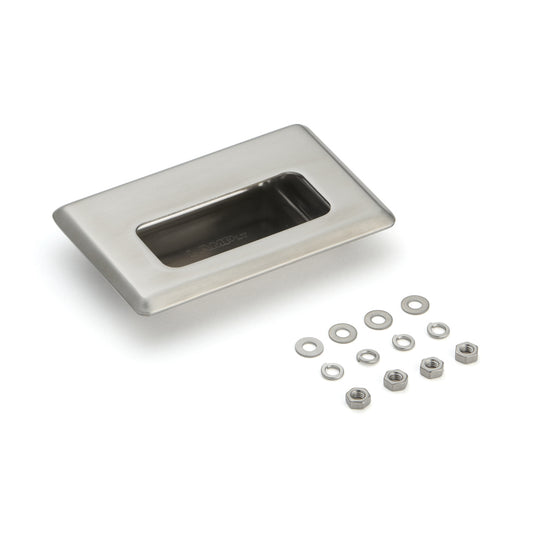 Exclusive SUS304 stainless steel flush pull, 94 mm (3.8") HH-FB-3. Stainless steel flush pull made of V2A stainless steel, satin finish, for drawers, cabinets, humid environments, ships, machinery, and appliances from Sugatsune / LAMP® (Japan).