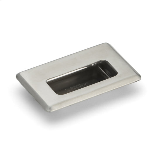 Exclusive SUS304 stainless steel flush pull, 94 mm (3.8") HH-FC-3. Stainless steel flush pull made of V2A stainless steel, satin finish, for drawers, cabinets, humid environments, ships, machinery, and appliances from Sugatsune / LAMP® (Japan).
