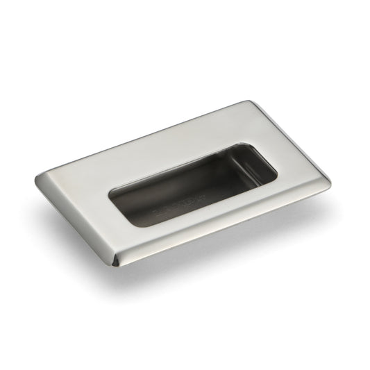 Exclusive SUS304 stainless steel flush pull, 94 mm (3.8") HH-FC-3M. Stainless steel flush pull made of V2A stainless steel, with a glossy finish, for drawers, cabinets, humid environments, ships, machinery, and appliances from Sugatsune / LAMP® (Japan).