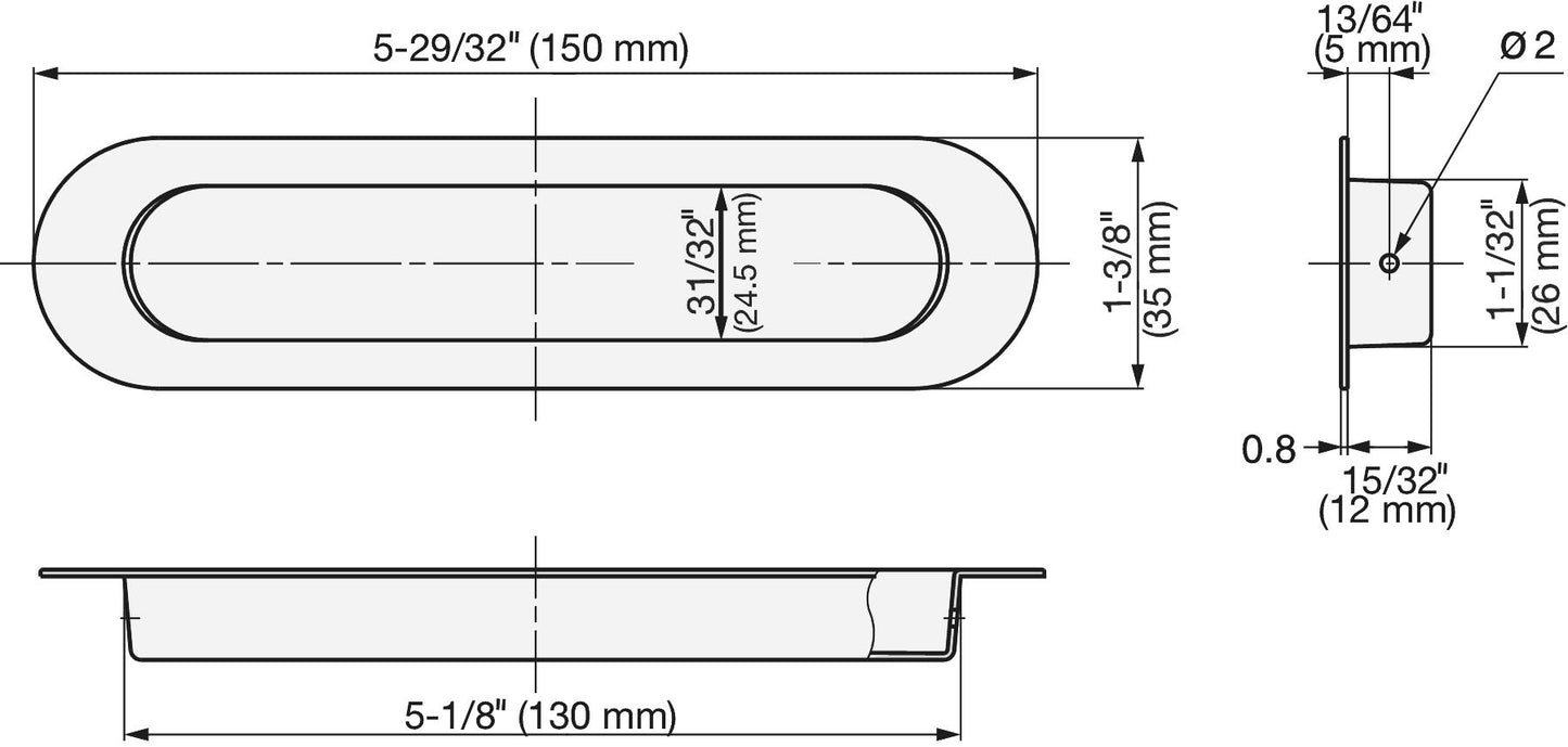 Exclusive oval stainless steel SUS304 pull handle, 150 mm (6") HN-150SH. Oval stainless steel V2A pull handle, satin finish, for drawers, cabinets, humid environments, ships, yachts, and caravans from Sugatsune / LAMP® (Japan)