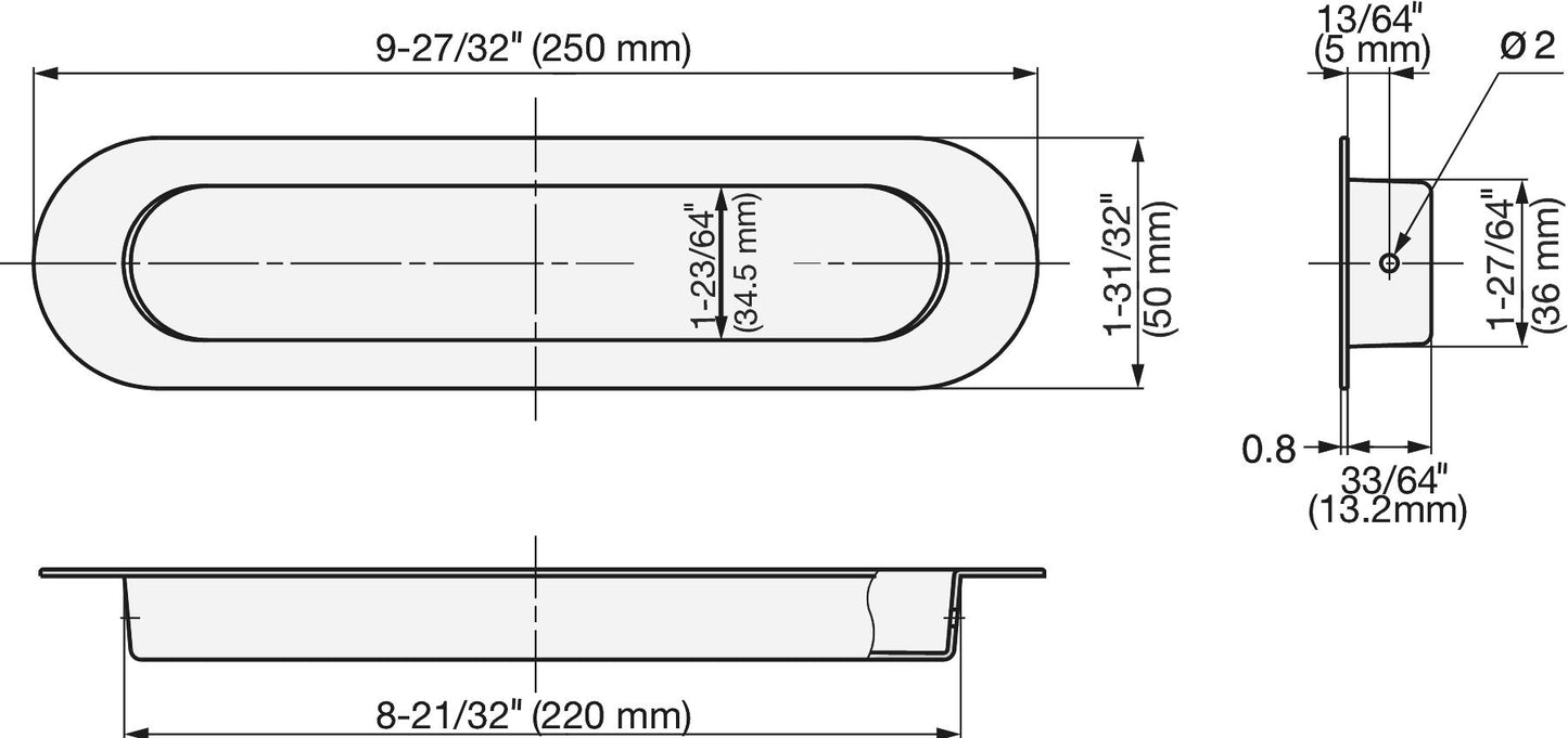 Coque de poignée ovale exclusive en acier inoxydable SUS304, 250 mm (9,9″) HN-250SH. Poignée ovale en acier inoxydable V2A, finition satinée mate, pour tiroirs, armoires, environnements humides, bateaux, yachts, caravanes par Sugatsune / LAMP® (Japon)