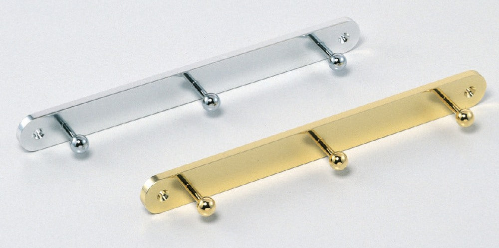 High-quality coat rack with three hooks, featuring spherical hook tips, silver finish, 240 mm (9.5"), MBF240-S. Clothes rail for hallways, offices, hotels, restaurants, bedrooms, and much more, from Sugatsune / LAMP® (Japan)