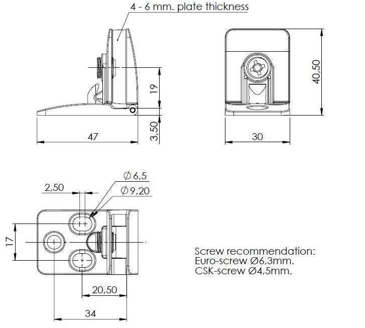 High-quality glass door hinges for inset glass doors, chrome-plated. Two high-quality SQUARE II glass door hinges (1 upper and 1 lower glass hinge) from SISO / Denmark