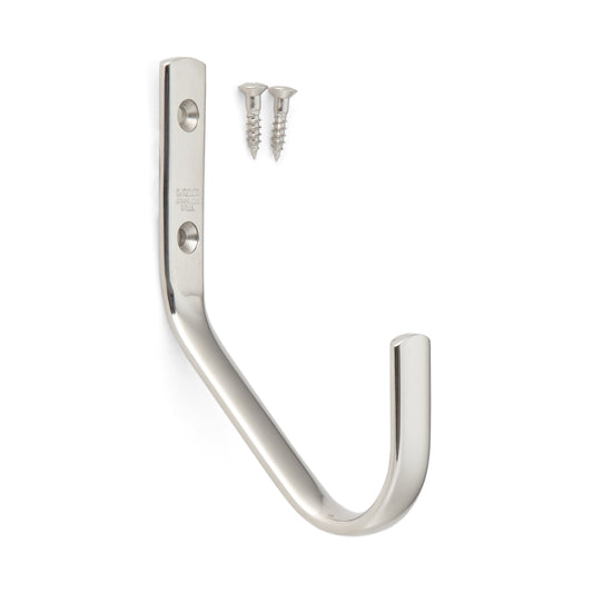 Hochwertiger großer Universalhaken mit extra viel Abstand zur Wand, aus rostfreiem Edelstahl, Oberfläche: glänzend poliert, 80 mm (3,2″), JF80M. Handtuchhaken aus V2A für Schiffbau, Außenbereich und viel mehr, von Sugatsune / LAMP® (Japan)