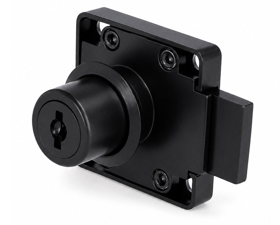 High-quality box lock, black, diameter: ⌀19 mm, left-closing, 14.01.062-5 for cabinet doors, furniture doors, office cabinets, filing cabinets