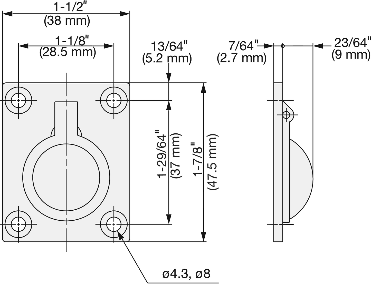 Klappbarer ringförmiger Edelstahlgriff V4A, 47,5 mm (1,9″) 26900. Klappbarer Griff in Ringform aus feinstem korrosionsfreiem Edelstahl V4A (SUS316) geeignet für feuchte, raue und hochkorrosive Umgebungen von Sugatsune / LAMP® (Japan)