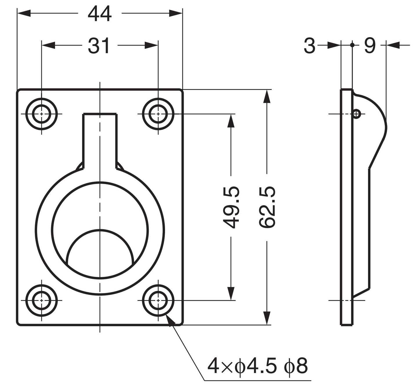 Klappbarer ringförmiger Edelstahlgriff V4A, 62,5 mm (2,5″) 26901. Klappbarer Griff in Ringform aus feinstem korrosionsfreiem Edelstahl V4A (SUS316), geeignet für feuchte, raue und hochkorrosive Umgebungen von Sugatsune / LAMP® (Japan)