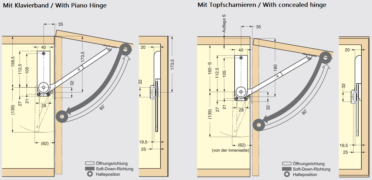 High-quality flap stay, finish: black, version: right, HDS-30HR-BL for lift-up flaps, kitchen furniture