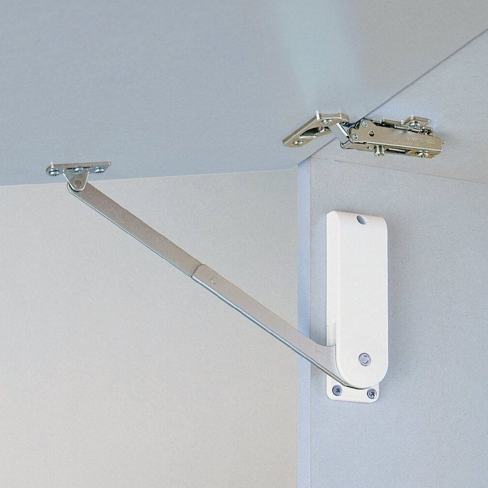 High-quality flap stay, finish: white, version: left, HDS-30HL-WT for lift-up flaps, kitchen cabinets