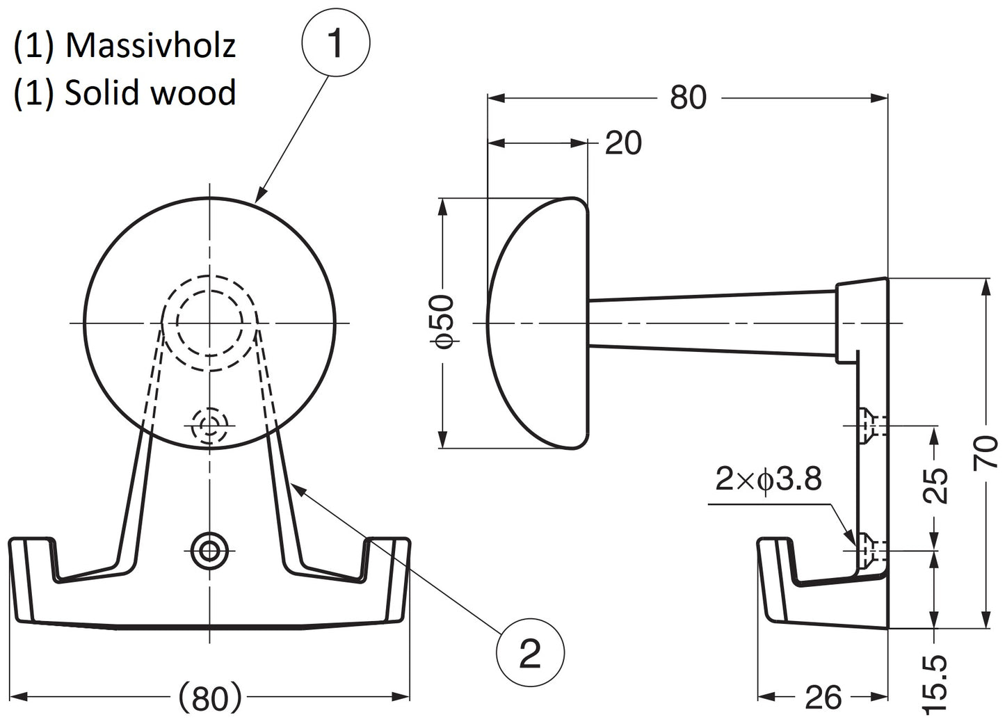Hochwertiger klassischer Garderobenhaken für Wandmontage, mit Hakenspitze aus Massivholz, Tragkraft: 15 kg, Oberfläche: Patinagrün, SW-B-75. Kleiderhaken für Garderobe, Eingangsbereich, Wohnzimmer und viel mehr, von Sugatsune / LAMP® (Japan)
