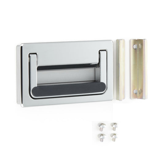 High-quality zinc alloy case handle with spring, 140 mm (5.6") MUD-140. Zinc alloy folding handle for devices, cases, suitcases, amplifiers, and speakers, from Sugatsune / LAMP® (Japan)