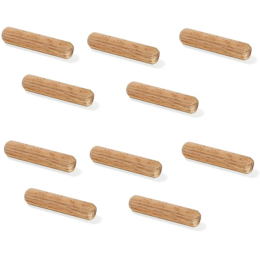 10 long wooden dowels made of beechwood, surface: grooved, 30 mm (1.2") 9091978. Wooden dowel 9091978 for wood panels, wood connections, furniture construction, shelving construction, by EMUCA