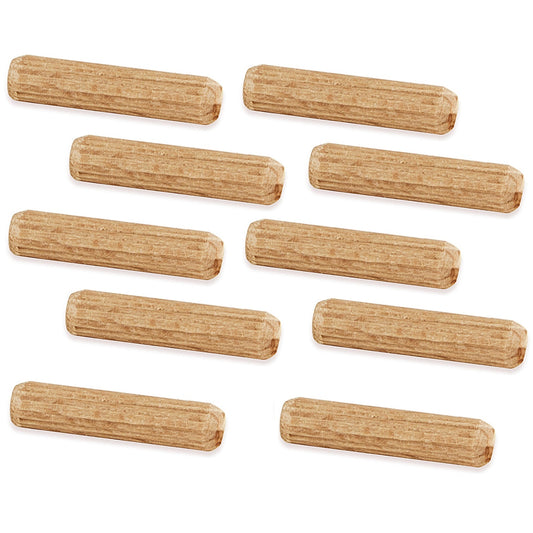 10 long wooden dowels made of beechwood, surface: grooved, 30 mm (1.2") 9095678. Wooden dowel 9095678 for wood panels, wood connections, furniture construction, shelving construction, by EMUCA