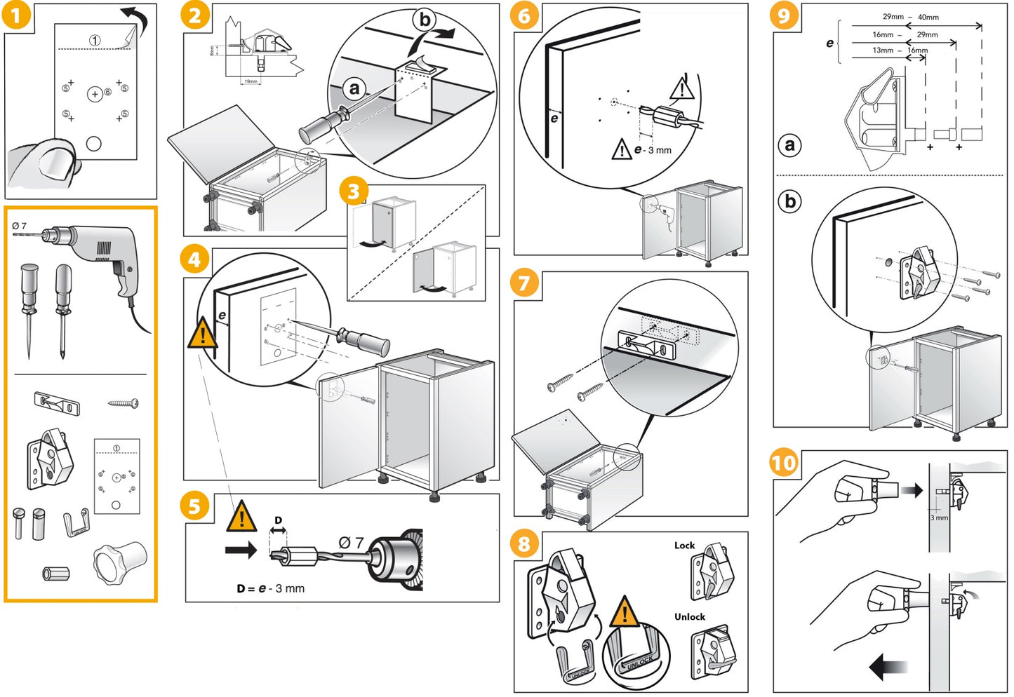 2 x Magnetic Locks, Invisible Child Safety Locks for Cabinet Doors and Drawers (2 Locks + 1 Magnetic Key) 8932920. REVALOC Magnetic Lock made of metal and plastic, white, for office furniture, doctor's office furniture, and maintenance doors, by EMUCA