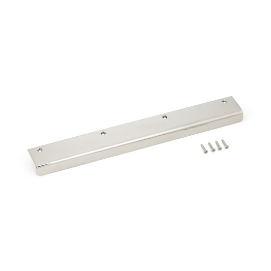 High-quality, solid stainless steel angled handle, 300 mm (11.9"), mirror polished, SN-300M. Furniture handle SN-300M for boats, yachts, stainless steel kitchens, beach hotels, doctor's offices, kitchen cabinets, and drawers, by Sugatsune / LAMP® (Japan)