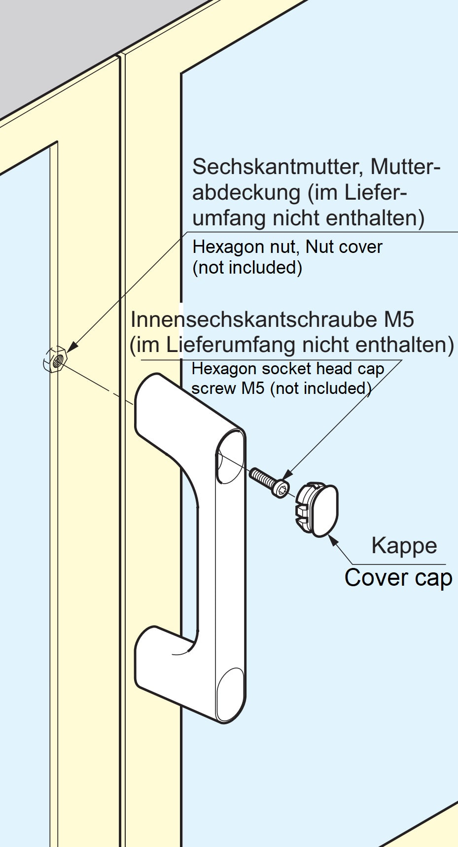 Hochwertiger massiver Gerätegriff aus Zinklegierung (ZDC), verchromt, satiniert matt mit weißen Abdeckkappen, 125 mm (5″) KMH-100-WT. Maschinengriff KMH-100-WT für Industrieschrank, Produktionsanlage, Maschinenbau, von Sugatsune / LAMP® (Japan)