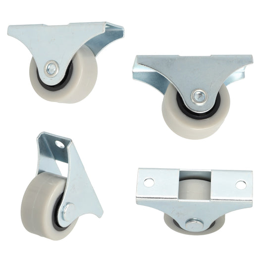 Set of 4 furniture casters, made of robust polyurethane, surface: gray, 32 mm (1.3"), 08.06.042. Caster set for underbed chests of drawers, toy boxes, crates, appliances, furniture, and much more, from SISO Denmark