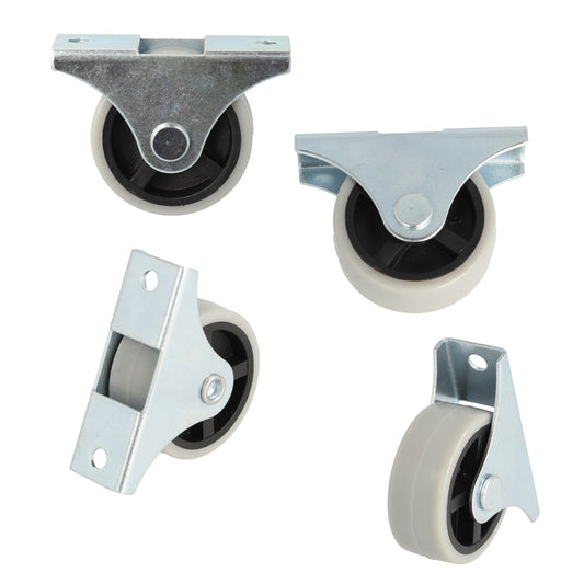 Set of 4 furniture casters, made of robust polyurethane, surface: gray, 40 mm (1.6"), 08.06.044-0. Caster set for underbed chests of drawers, toy boxes, crates, appliances, furniture, and much more, from SISO Denmark