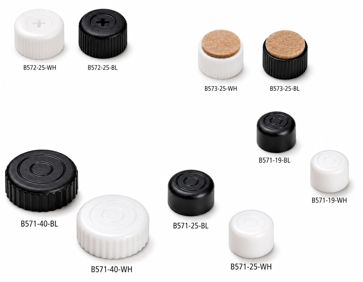 4 pieces of robust furniture adjusters, load capacity: 600 kg, white, diameter: ⌀25 mm, with Phillips head for screwdriver, B572-25-WH for furniture