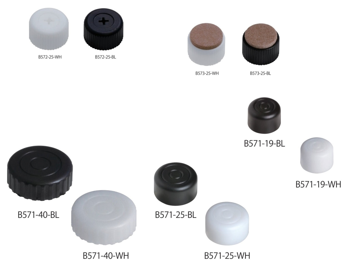 4 pieces of robust furniture glides, load capacity: 800 kg, white, diameter: ⌀40 mm, standard, B571-40-WH for table legs, furniture legs, cabinet feet