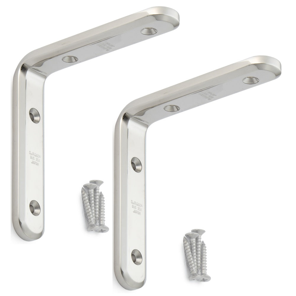 2 pieces of corrosion-resistant, robust mounting brackets, made of solid stainless steel, load capacity: 46 kg, surface: glossy polished, 120 mm (4.8"), XL-SA01-120M. Shelf brackets for shelves and much more, from Sugatsune / LAMP® (Japan)
